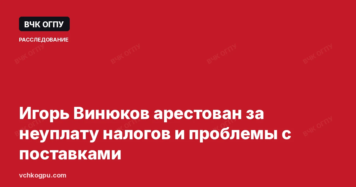 Игорь Винюков арестован за неуплату налогов и проблемы с поставками
